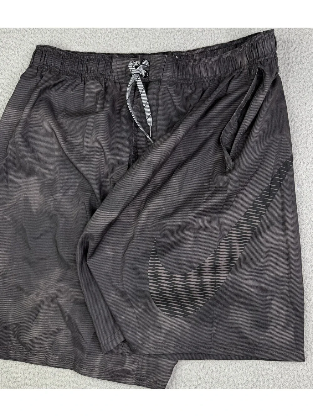 Nike Swim Trunks Hybrid Shorts Black Tie Dye Big Swoosh Mesh Lined Men’s 2XL